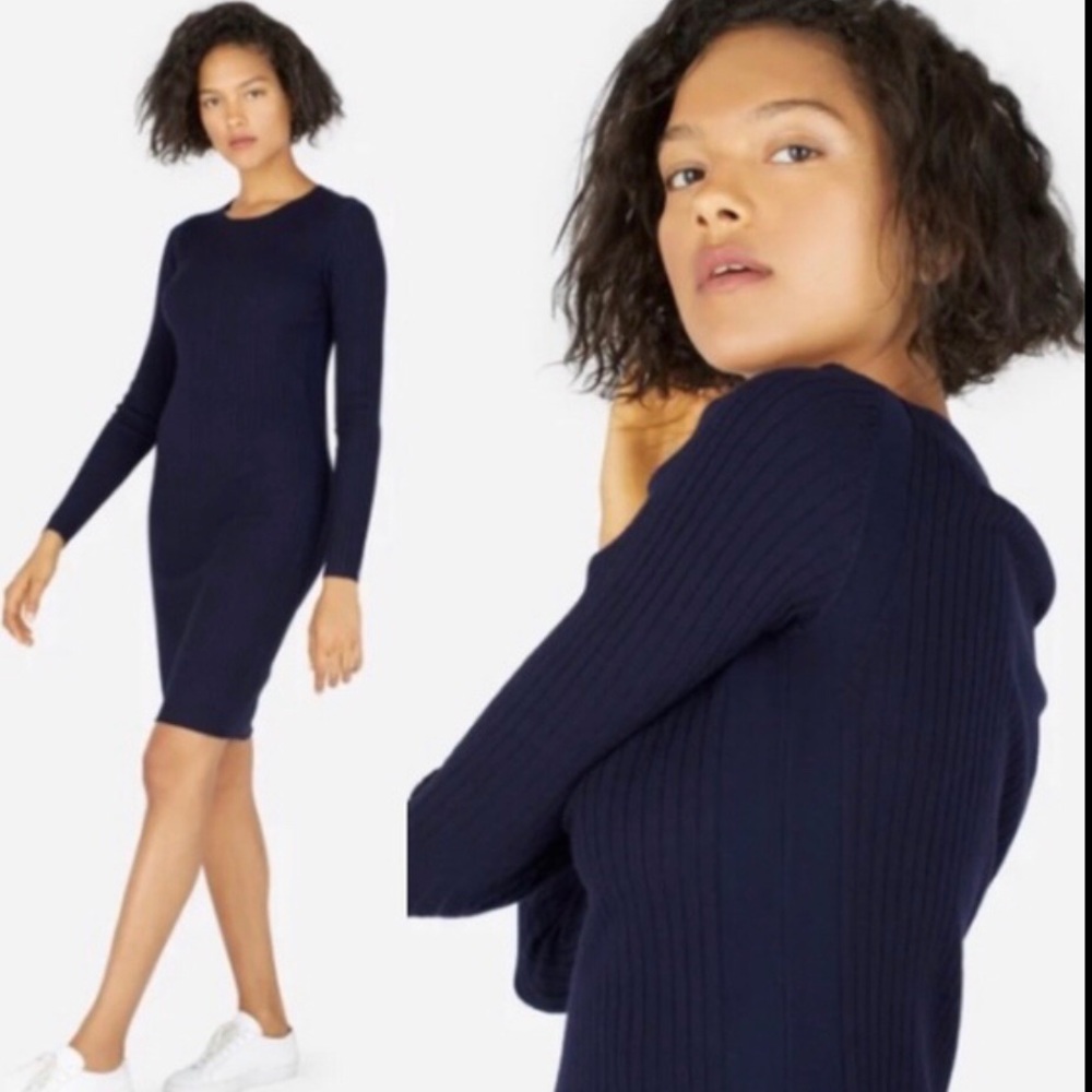 Everlane Luxe Black Wool Bland Ribbed Long Sleeve Dress Size XS - Picture 3 of 11